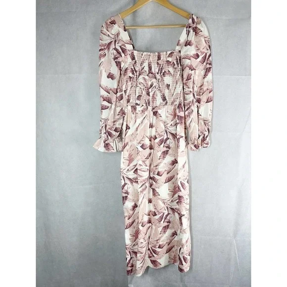 House of Harlow 1960 Linen Palm Print Midi Dress Size Small - Picture 1 of 9